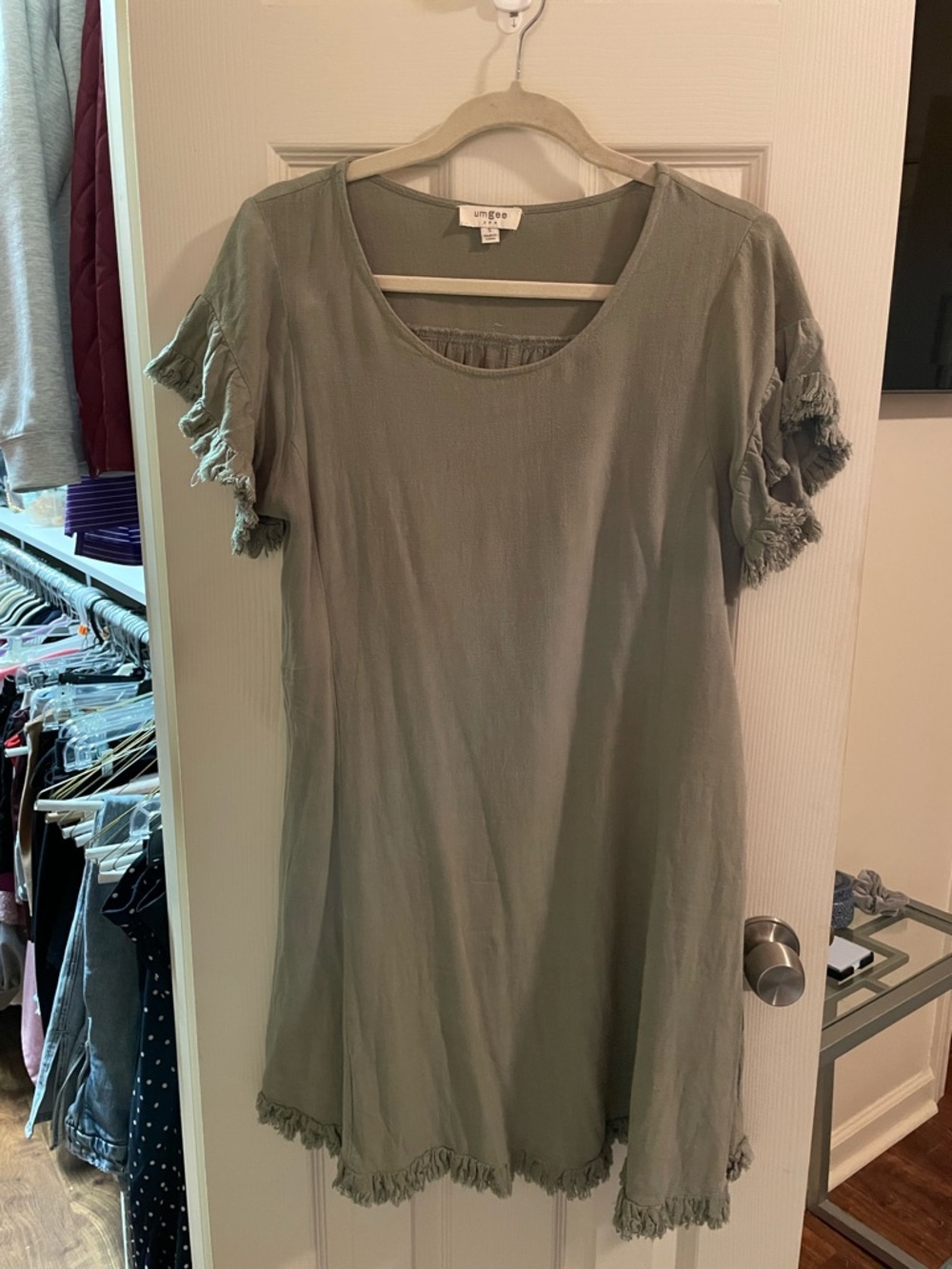 Umgee Olive Green Tassel-Trim Swing Dress